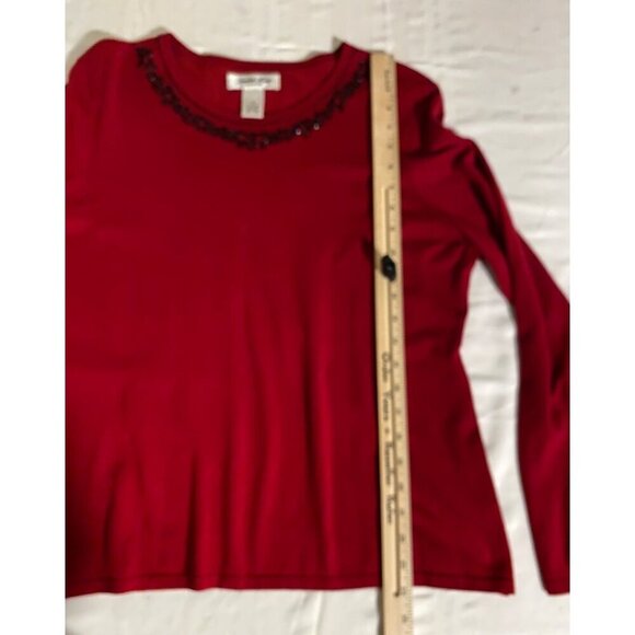 Judith Hart Collection Red Beaded Long Sleeve Top XL Viscose Silk Blend Sweater - Picture 5 of 9
